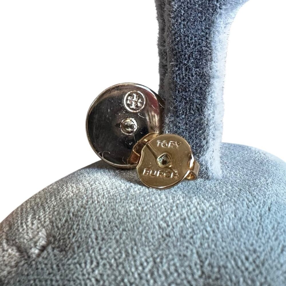 Tory Burch - Kira Gold and Black enameled Two-Tone Round Logo Stud Earrings, EUC - Picture 4 of 10